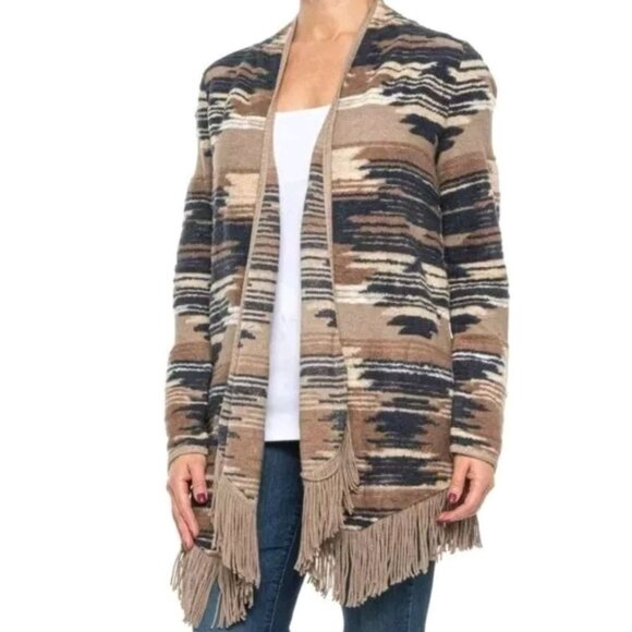 Lucky Brand Womens Blue Aztec Sweater fringe Size Medium - Picture 1 of 9